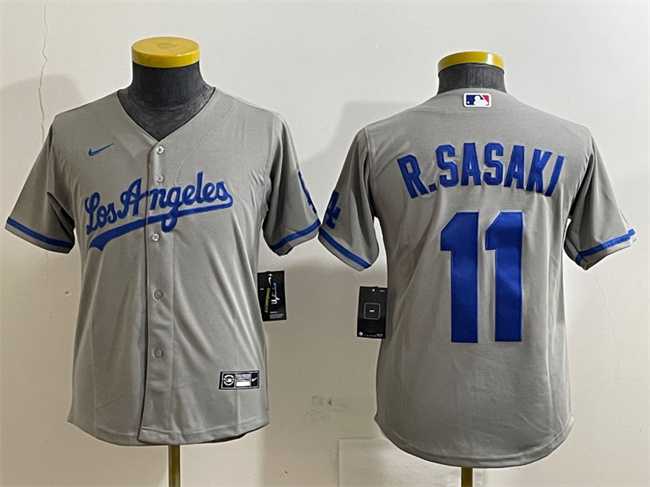 Youth Los Angeles Dodgers #11 Roki Sasaki Grey Cool Base Stitched Jerseys->mlb youth jerseys->MLB Jersey